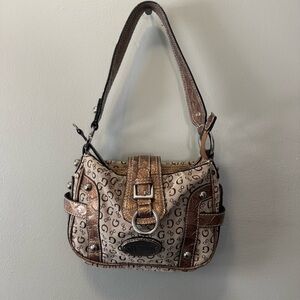 Y2K Vintage Guess Signature Brown and Cream Shoulder Bag